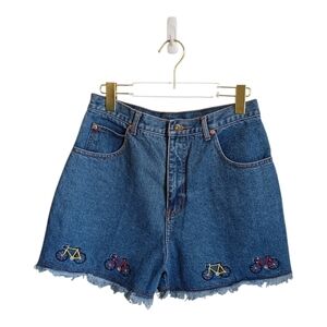 Vintage Y2K Women’s Blue Denim Shorts with Bicycle Embroidery Jonathan G Sz13